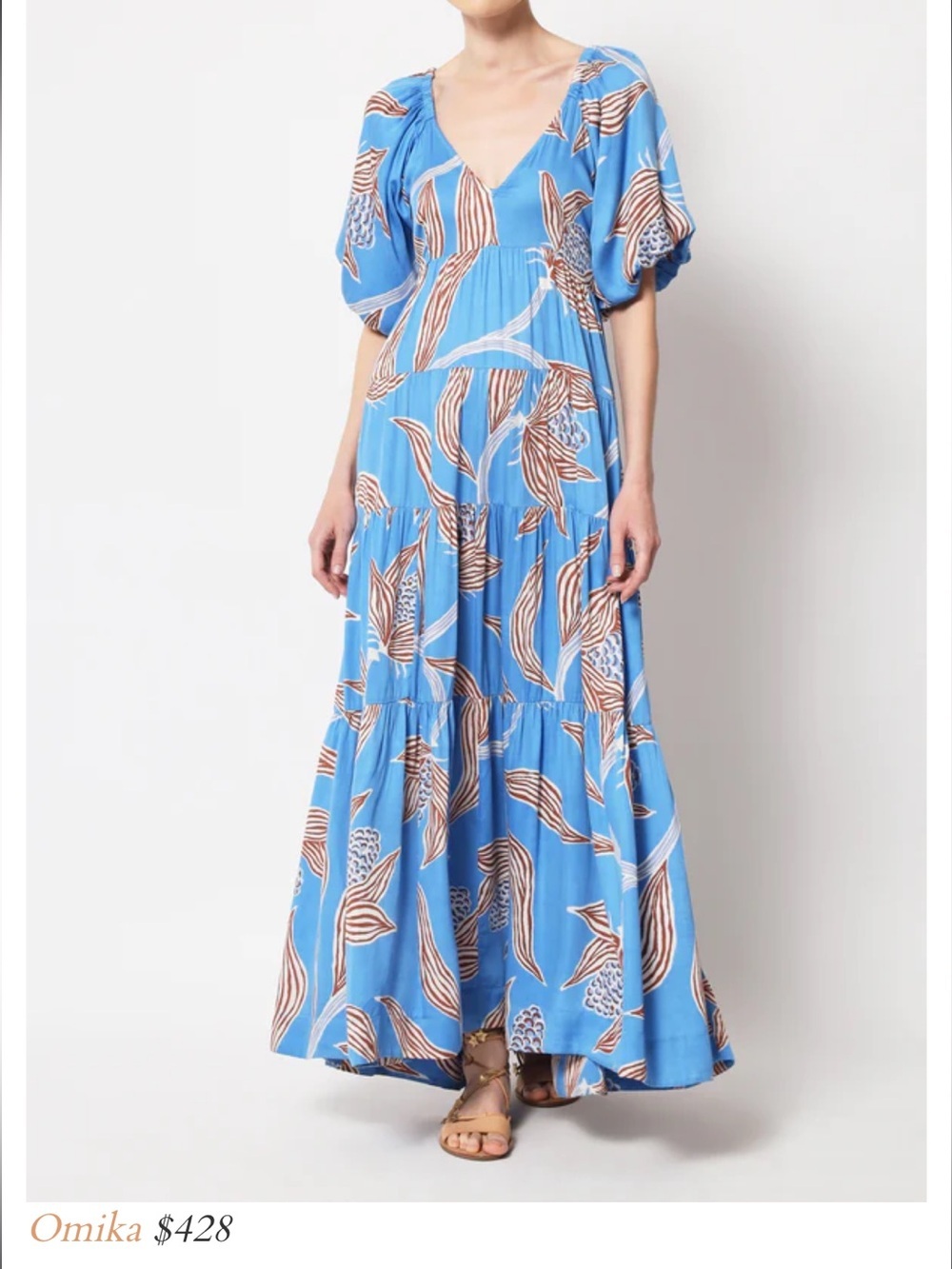 Omika Ila Sky-Blue Lido Lagoon Tiered Maxi Dress Small